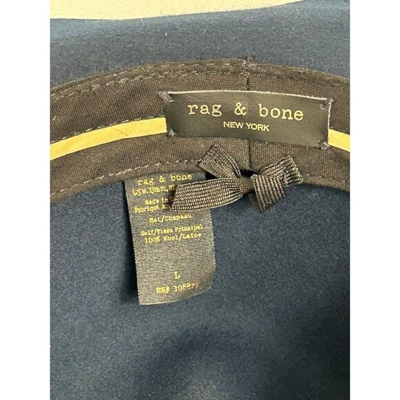 Rag & Bone Leather Trim Wool Wide Floppy Brim Fedora Hat In Blue - Sz L - Picture 7 of 8